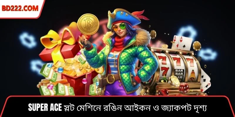 Super Ace স্লট মেশিনে রঙিন আইকন ও জ্যাকপট দৃশ্য