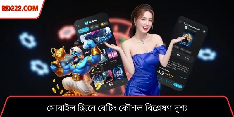 মোবাইল স্ক্রিনে বেটিং কৌশল বিশ্লেষণ দৃশ্য
