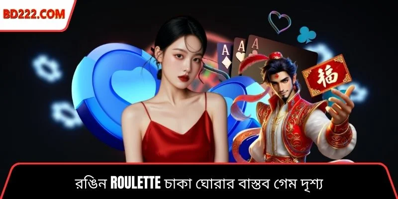রঙিন Roulette চাকা ঘোরার বাস্তব গেম দৃশ্য